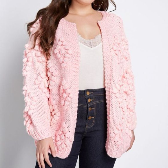 new MODCLOTH textured pink cardigan sweater xs - Picture 2 of 3